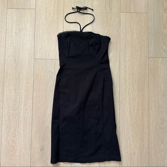 Vintage Betsey Johnson Black Midi Dress Halter Lace Size 2 - Picture 3 of 4